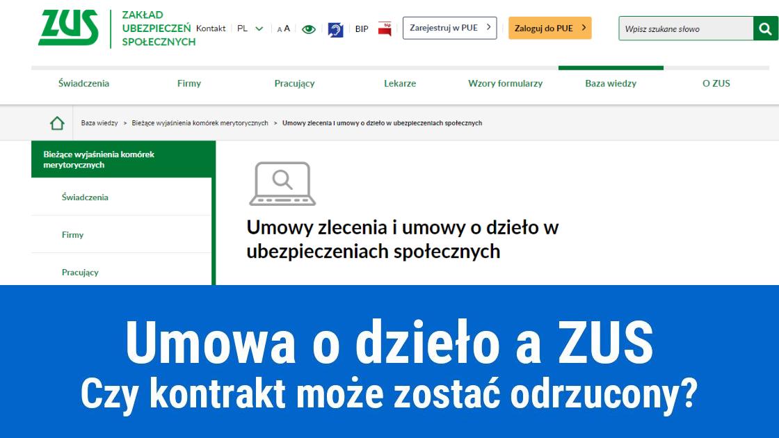 Czy ZUS może odrzucić umowę o dzieło?