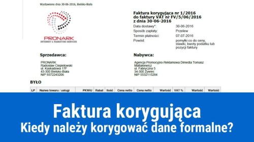 Faktura korygująca dane formalne