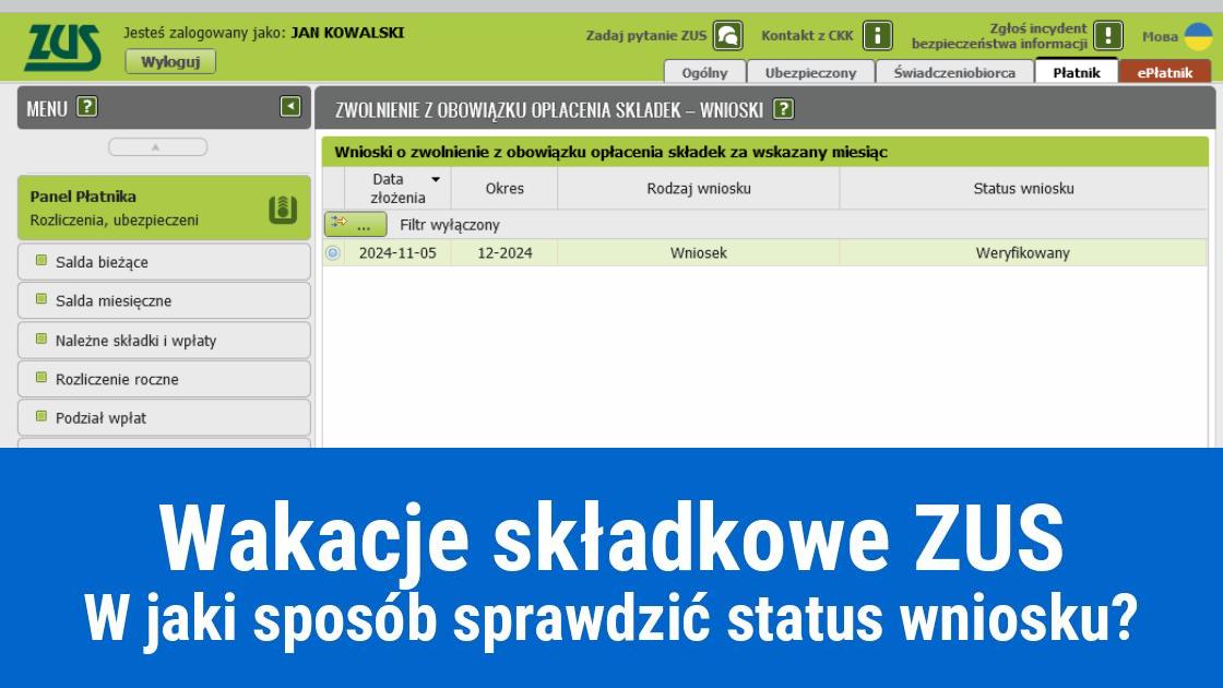 Jak sprawdzić status wniosku o wakacje składkowe ZUS?